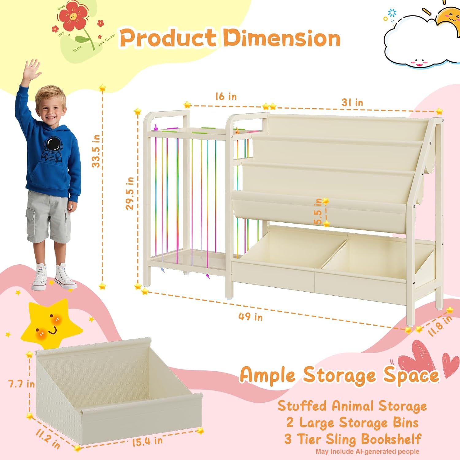Detalle 2 de CYXPHION Kids Bookshelf with Oxford Cloth