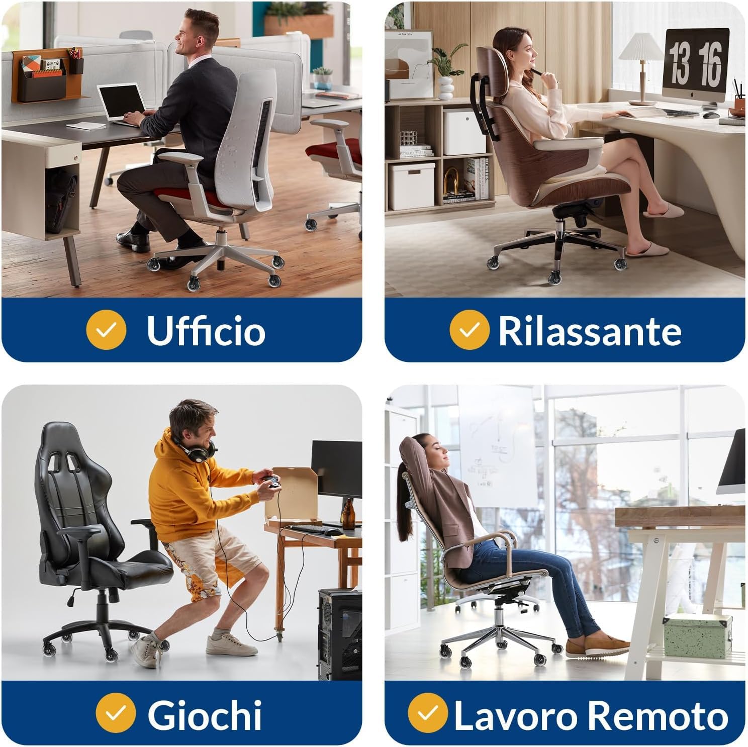 Detalle de COSYLAND set 5 ruote per sedia ufficio 11x22 mm, ultra silenziose 360° con doppio cuscinetto, portata 300 kg (per coppia)
