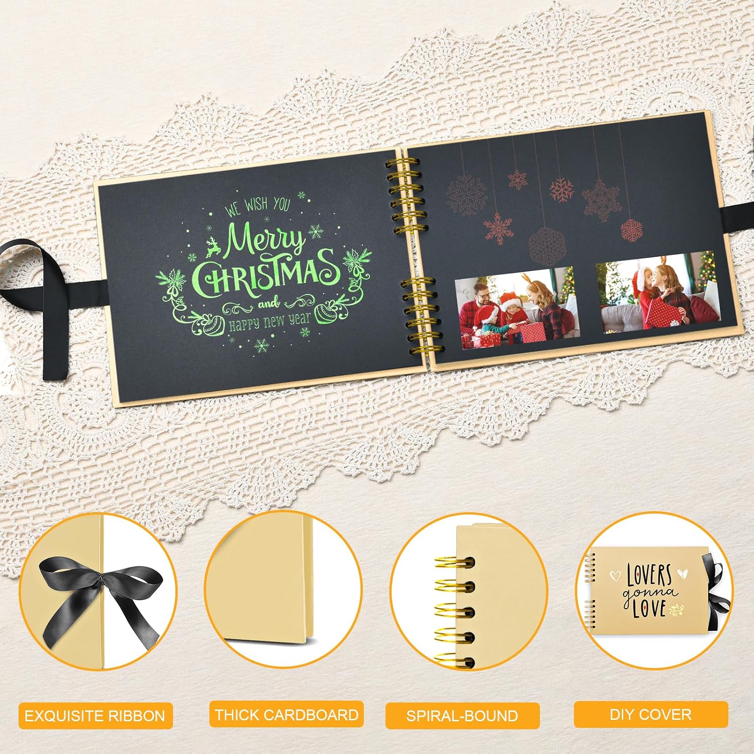 Detalle de YILEEY Fotoalbum zum Selbstgestalten – DIY Scrapbook mit Zubehör, 80 Seiten in Schwarz, Weinrot