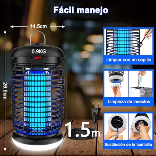 Thumbnail 4 de WUEAOA Lámpara antimosquitos con iluminación LED – 15W UV, 4200V, IPX4