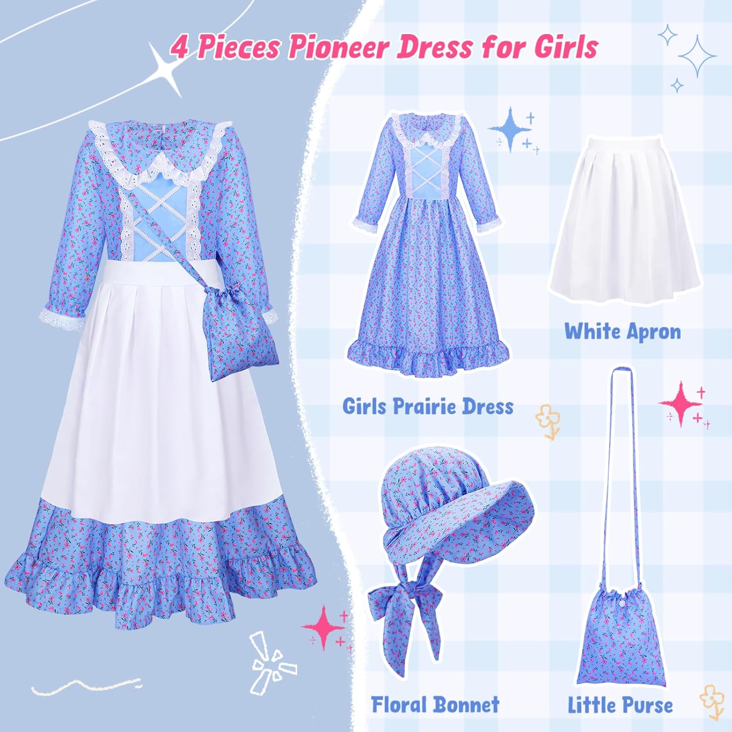 Detalle 2 de MELAND Victorian Costume Girl (World Book Day) – 4-Piece Victorian Fancy Dress Set for Girls aged 5-13