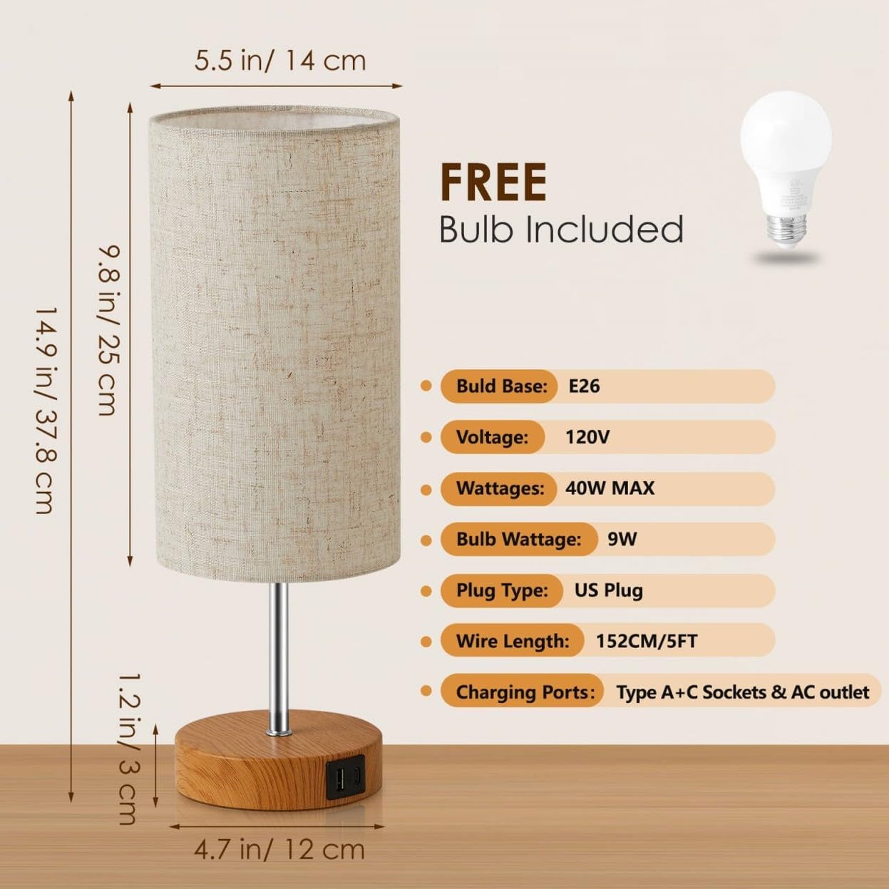 Detalle 1 de SANGFOR XLGZ-T1-003 Touch Table Lamps Set of 2, USB Charging, 3-Way Dimming