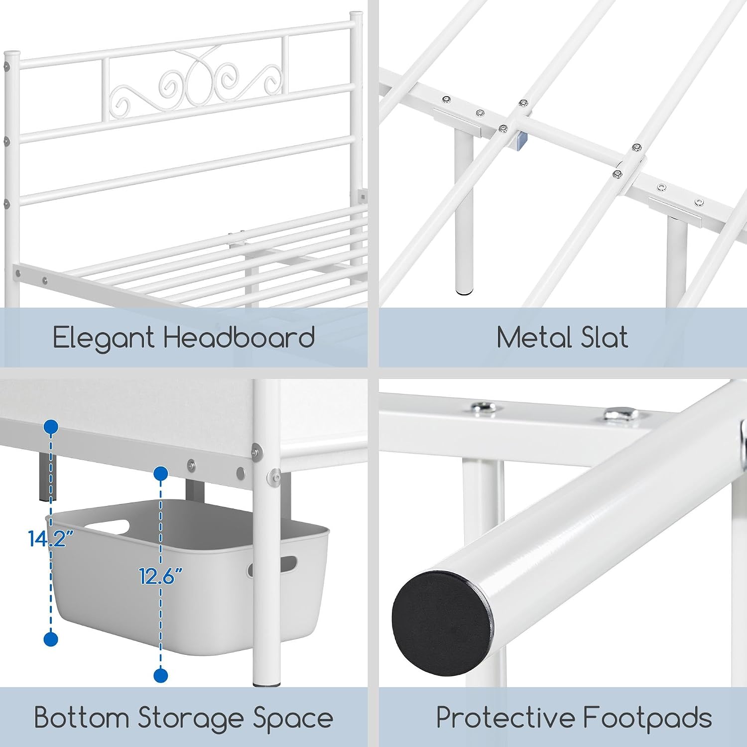 Detalle 2 de Yaheetech YT-00110348-V01 Queen Metal Bed Frame, White Scrollwork