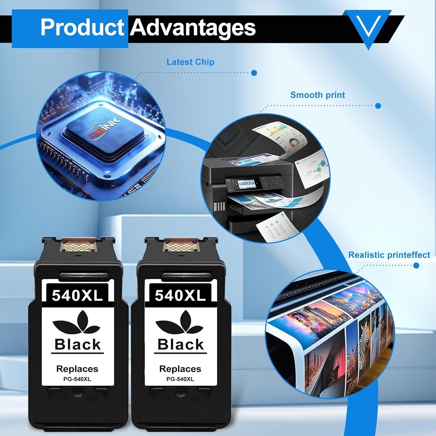 Detalle de RGiNK PG-540XL / 540XL Black ink cartridges (2-pack) for Canon Pixma