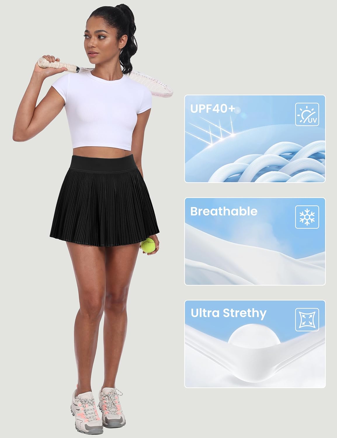 Detalle de Desol Jupe-plis tennis femme avec short intégré et poches – taille haute, polyvalente pour sport et quotidien