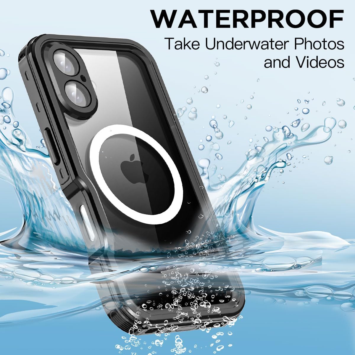 Detalle de AICase Waterproof Case for iPhone 16 (6.1-inch): Full-Body MagSafe Protection, IP68 underwater certified