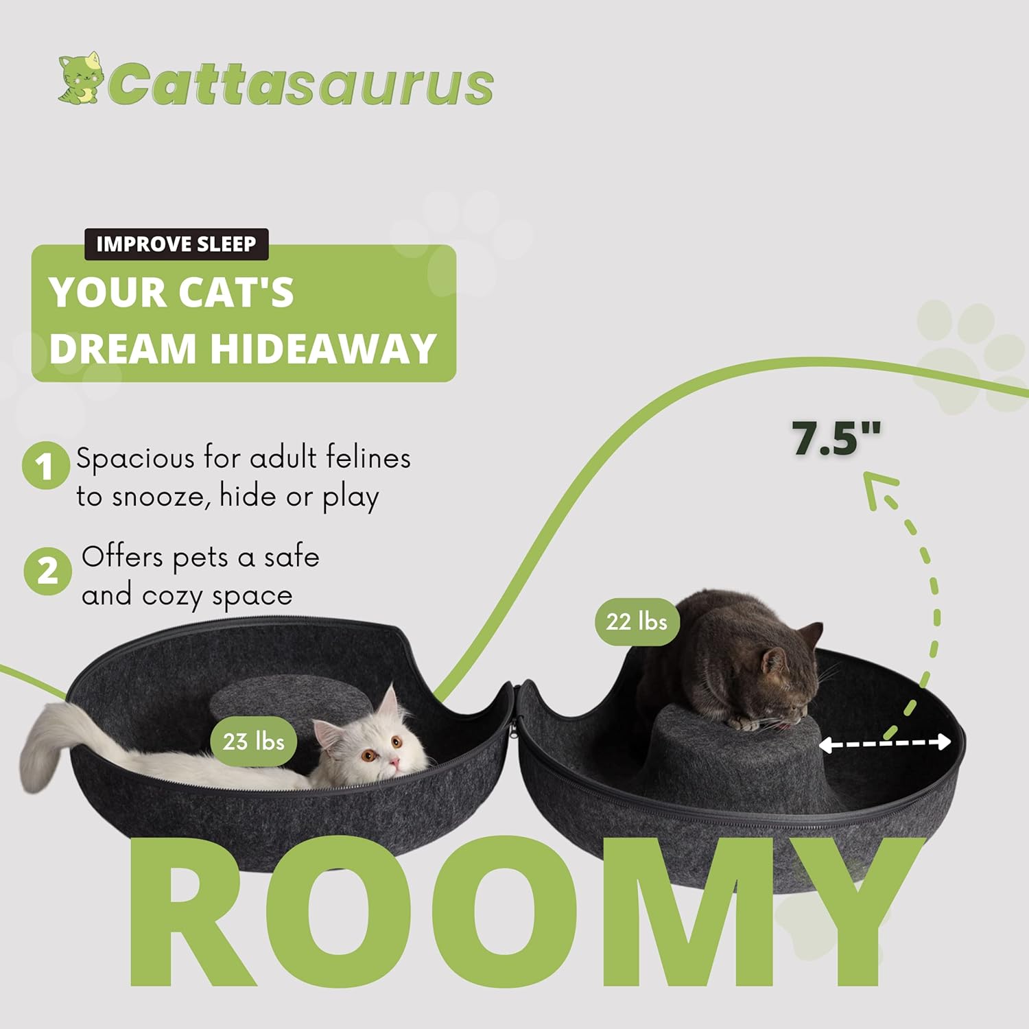 Detalle 2 de CATTASAURUS Peekaboo Cat Cave Large for 30–45 lbs 🐱