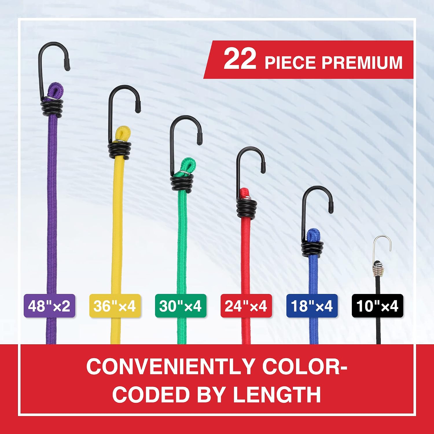 Thumbnail 1 de WORKPRO W133377 Bungee Cords, 22-Piece Assortment with Steel Hooks