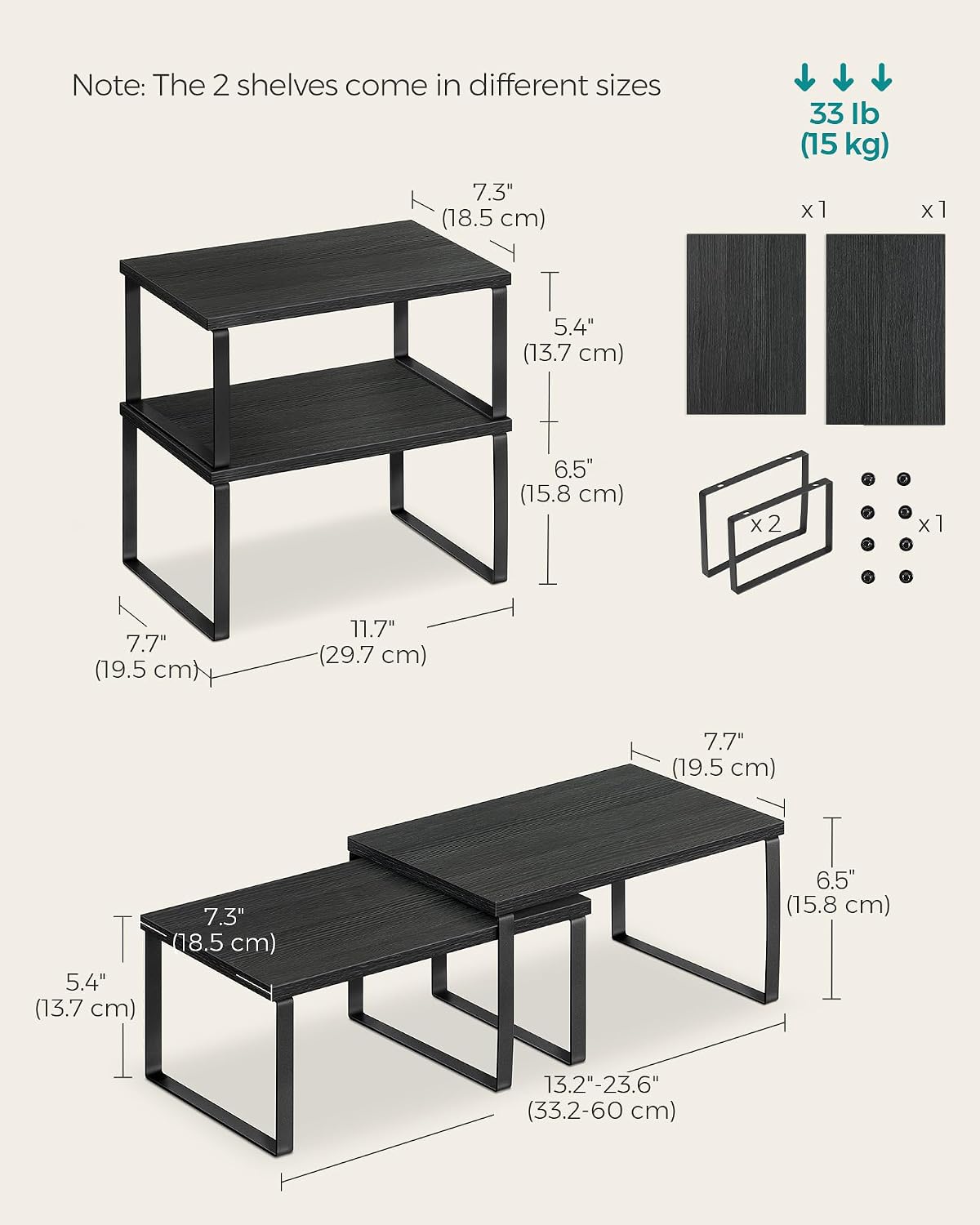 Thumbnail 6 de SONGMICS Black Spice Racks, 4 Expandable Steel and Particleboard Shelves