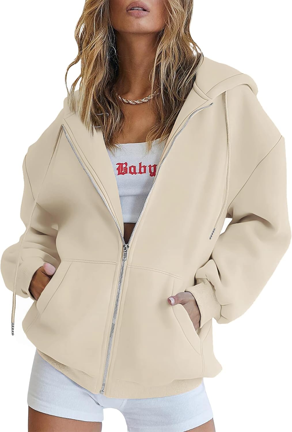 Detalle de Timuspo damestrui met capuchon, lang oversized model met ritssluiting