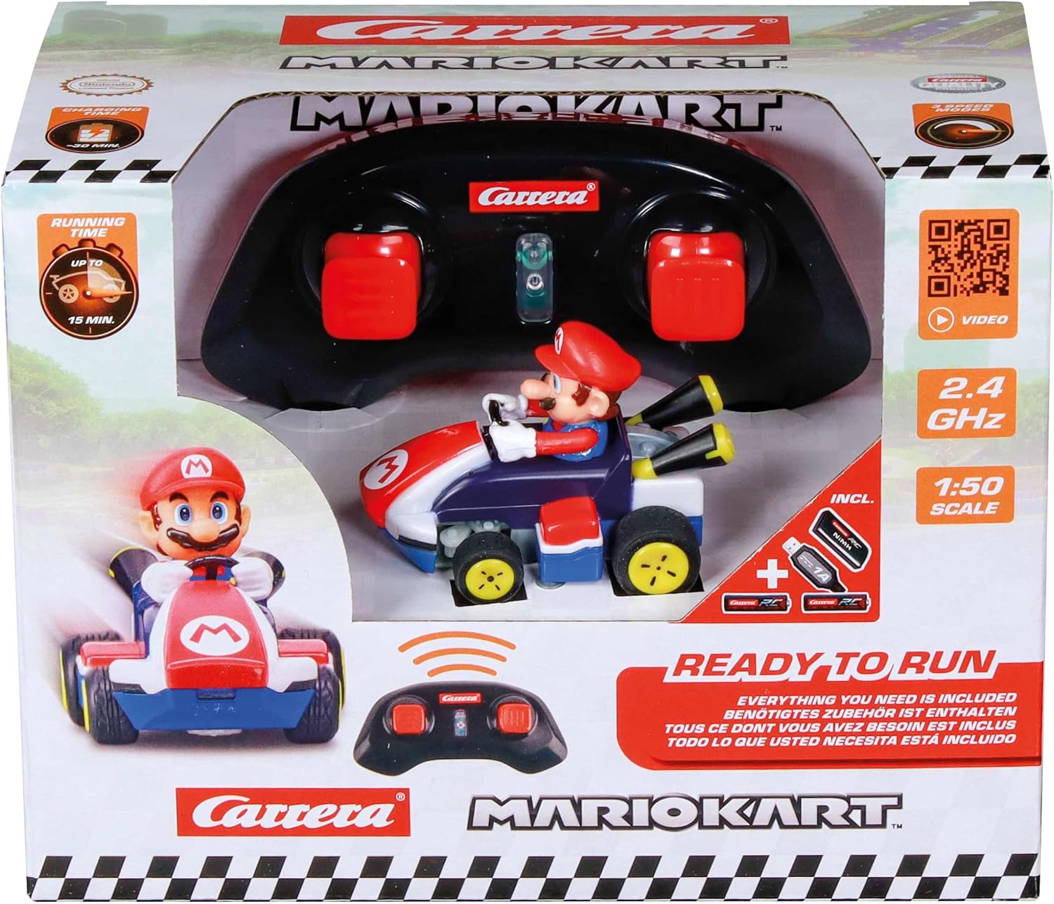 Detalle 2 de Carrera Mario Kart Mini RC Mario Remote-Control Car, Red, 2.4 GHz