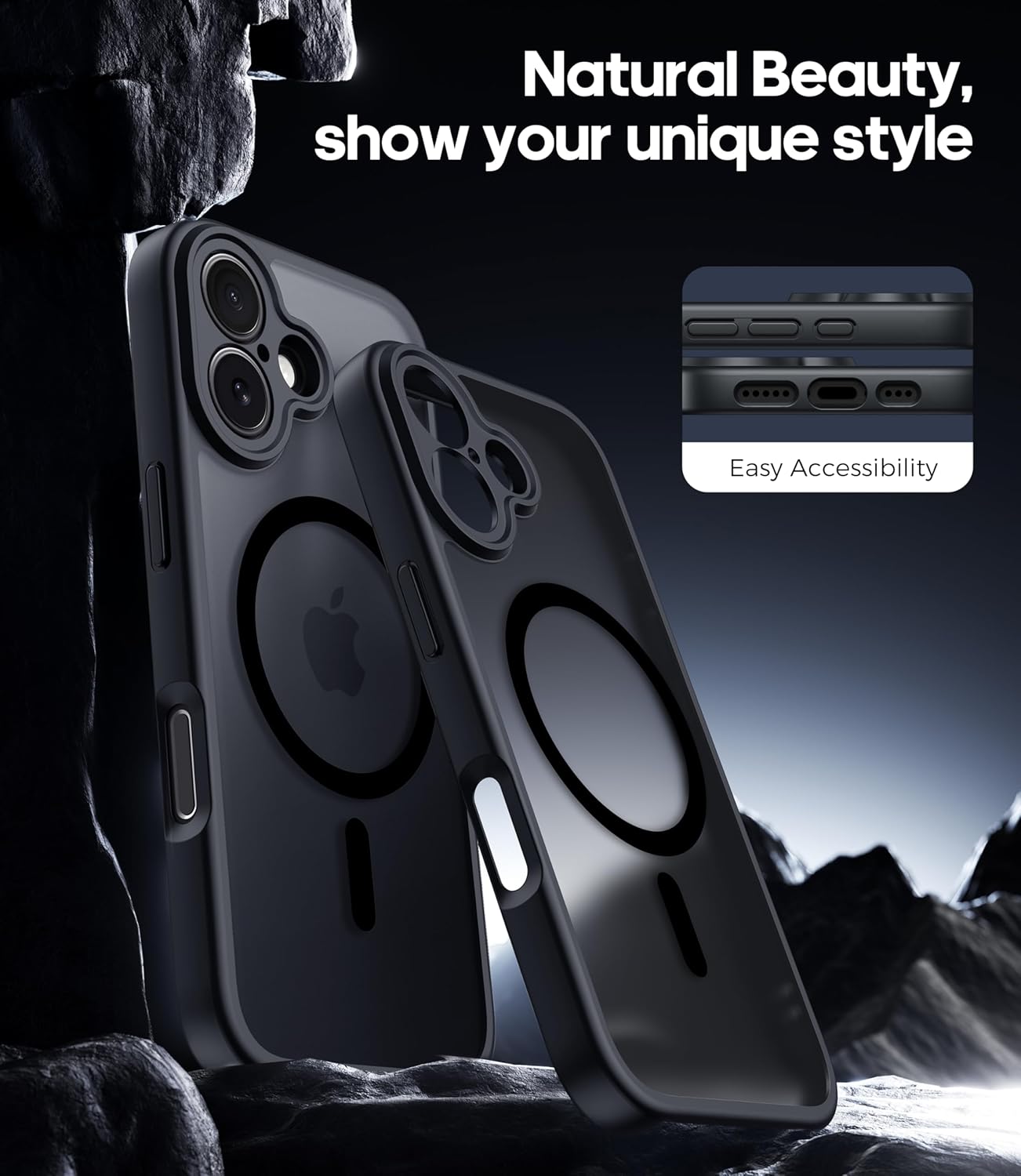 Thumbnail 5 de FLLAO Coque magnétique iPhone 17 6,3" avec 2 verres trempés et protection d’objectif — MagSafe, coque translucide mat anti-choc