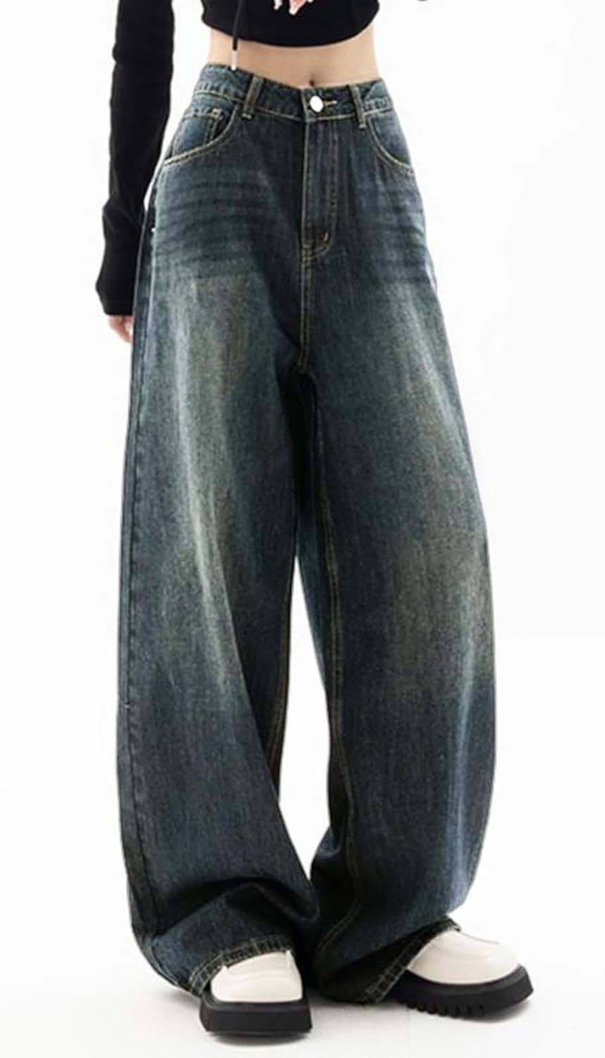 Thumbnail 3 de EMMIOL Women Baggy Jeans (Mid-Low Waist) Wide-Leg Vintage Denim Pants with Zipper Fly