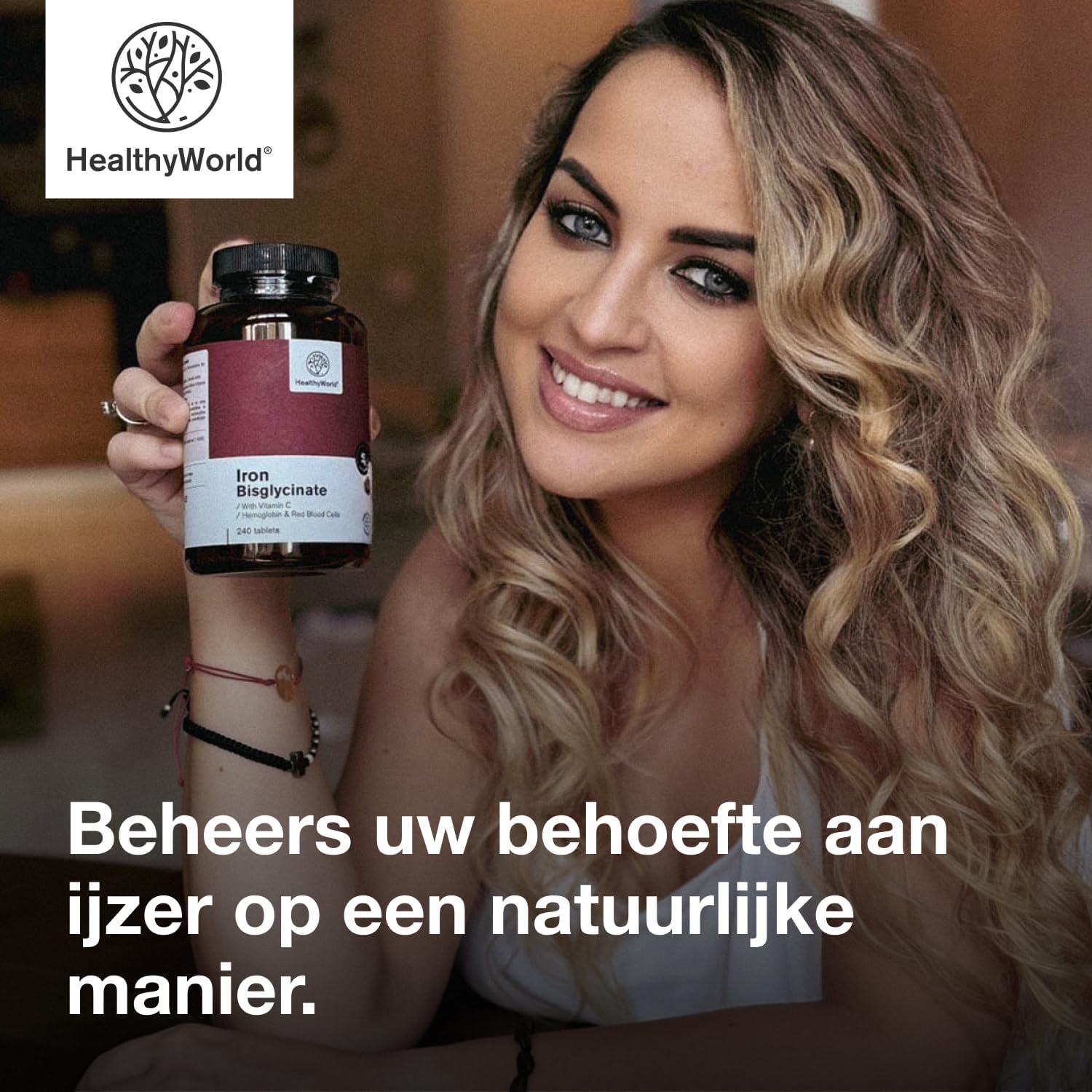 Detalle 2 de HealthyWorld IJzer Bisglycinaat tabletten 40 mg met vitamine C, 240 stuks