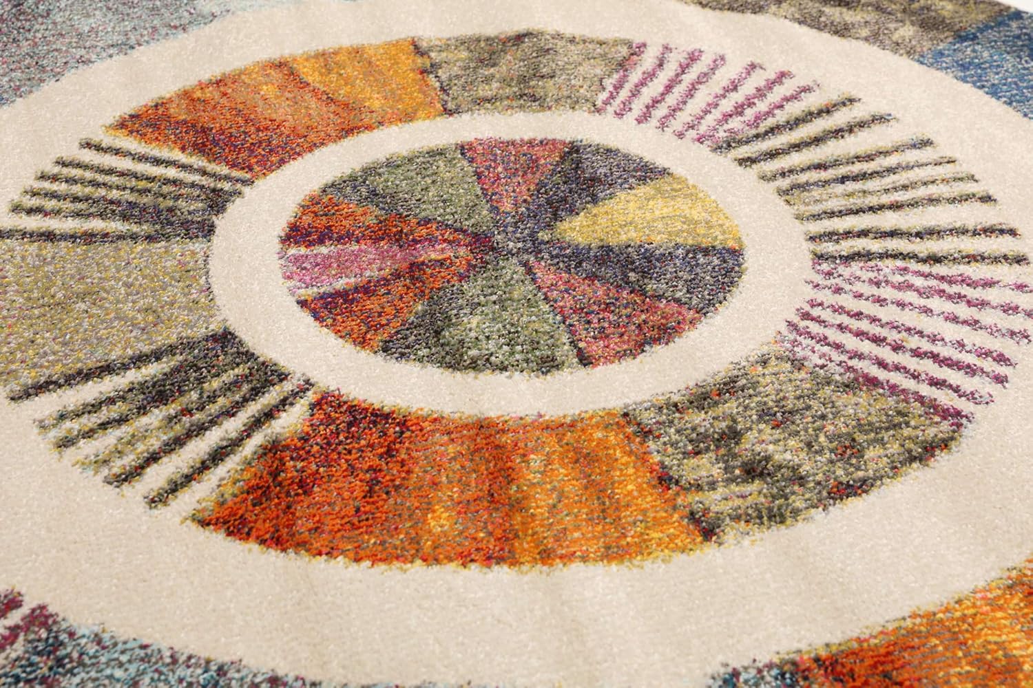 Detalle de RugVista Going round round rug, Ø 150 cm, multicoloured, medium pile