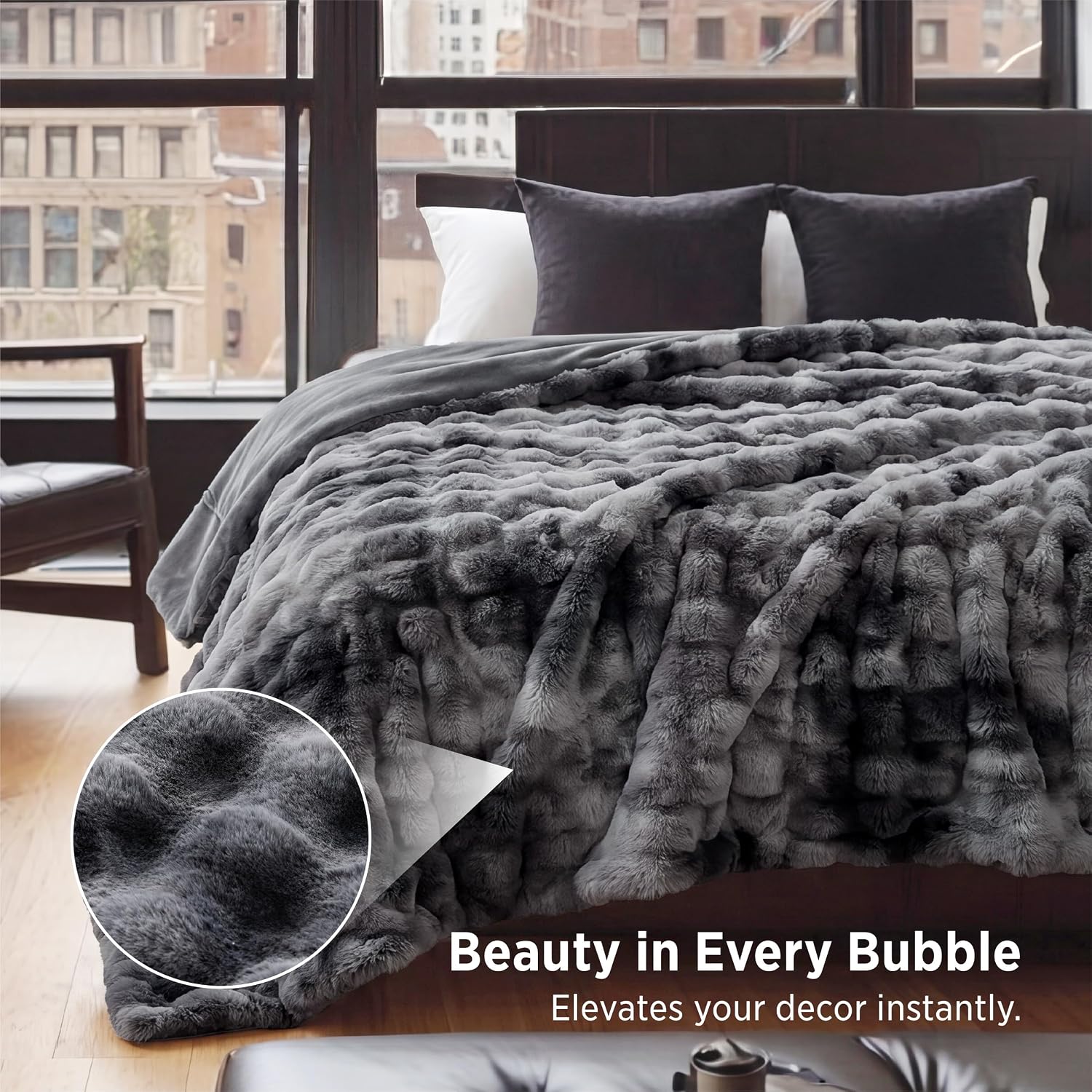 Detalle 2 de Bedsure Faux Fur Blanket, 104" x 90