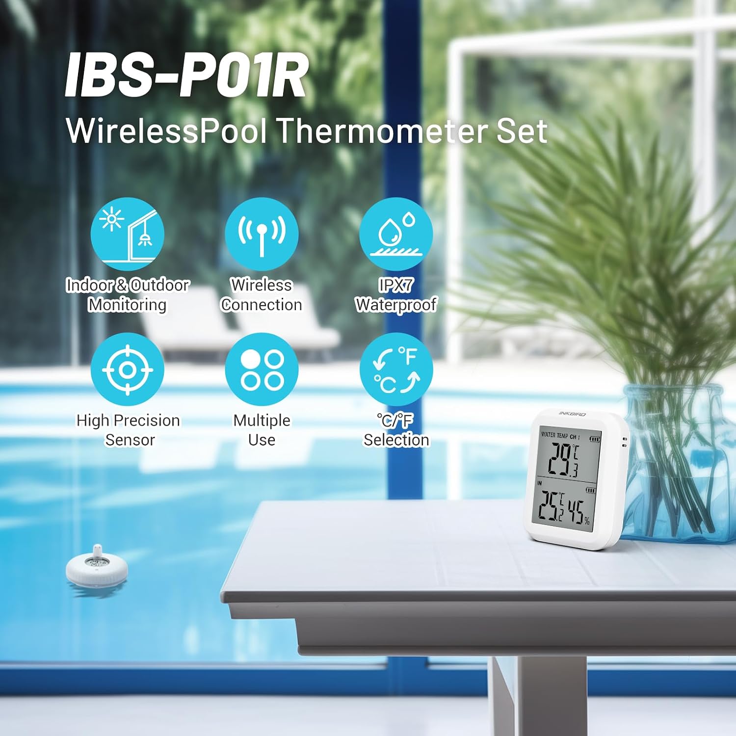 Thumbnail 1 de Inkbird thermomètre de piscine flottant sans fil avec moniteur grand écran
