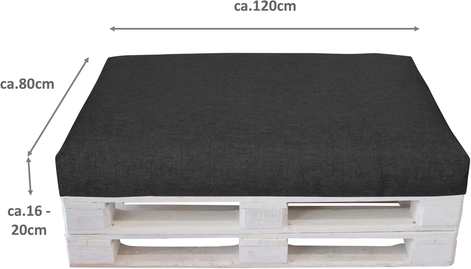 Thumbnail 5 de LILENO HOME Palettenkissen Bezug Anthrazit – Ersatzbezug für Sitzteil (120 x 80 x 16–20 cm)