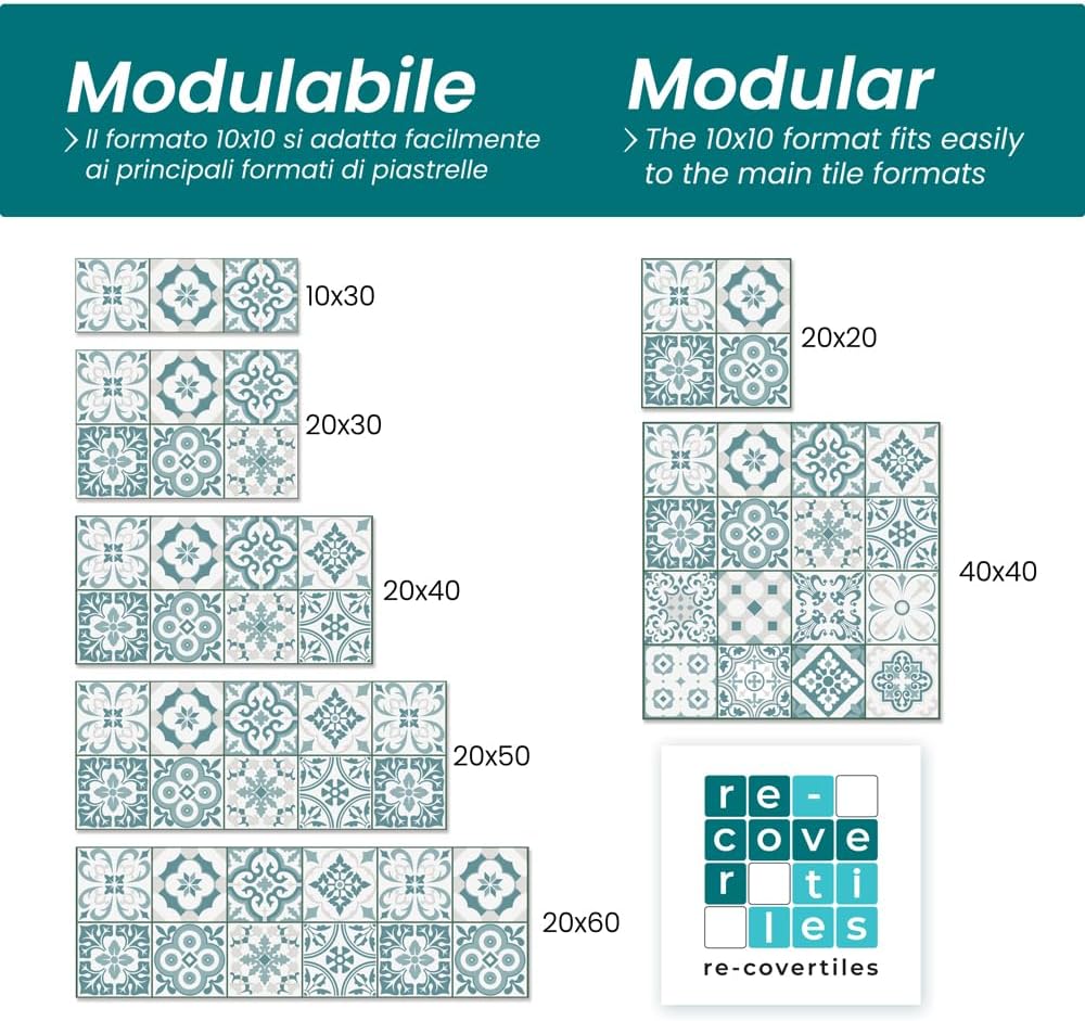 Thumbnail 5 de RE-COVERTILES Adesivi Piastrelle PVC: 24 pezzi 10x10 cm – Made in Italy