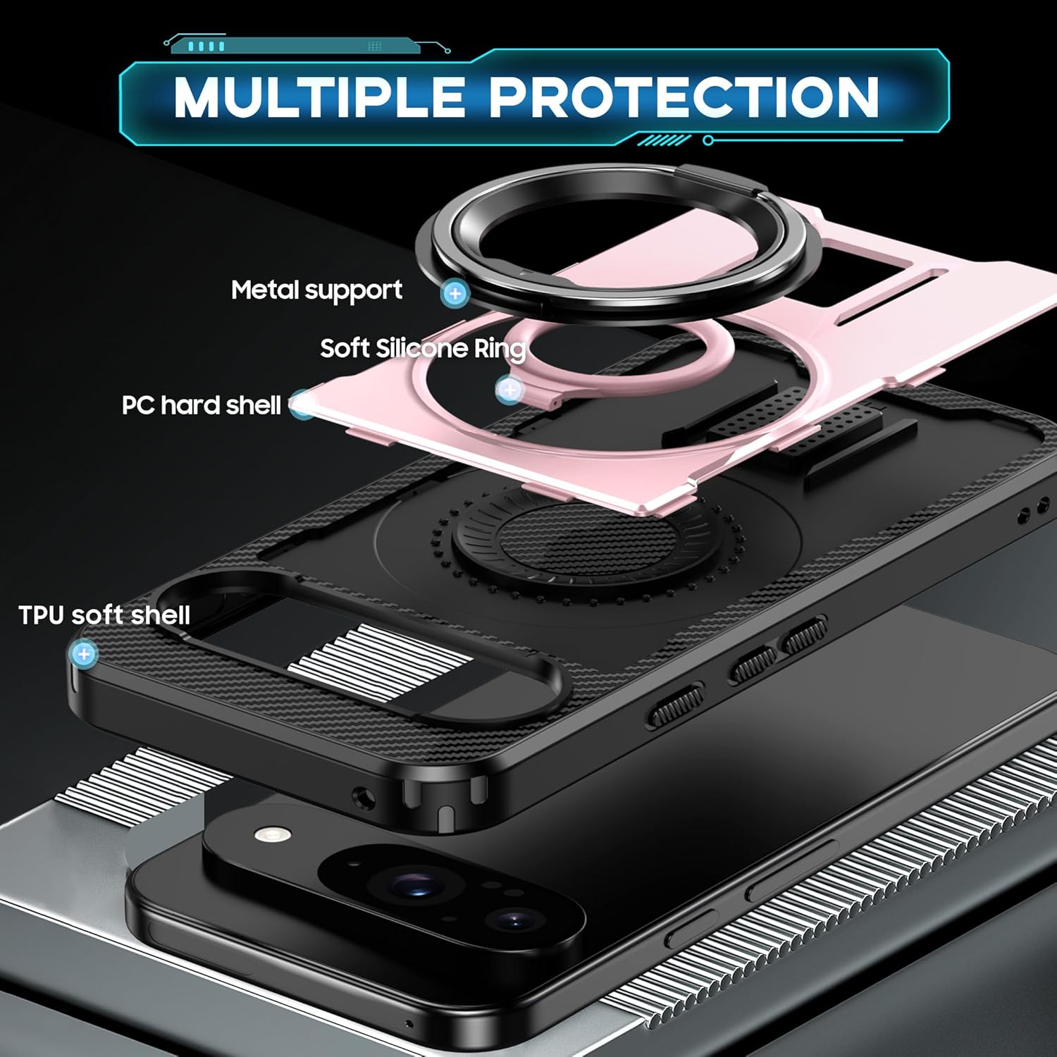 Detalle de Tuvror Hülle für Google Pixel 9 / Pixel 9 Pro mit Ständer – Rosa
