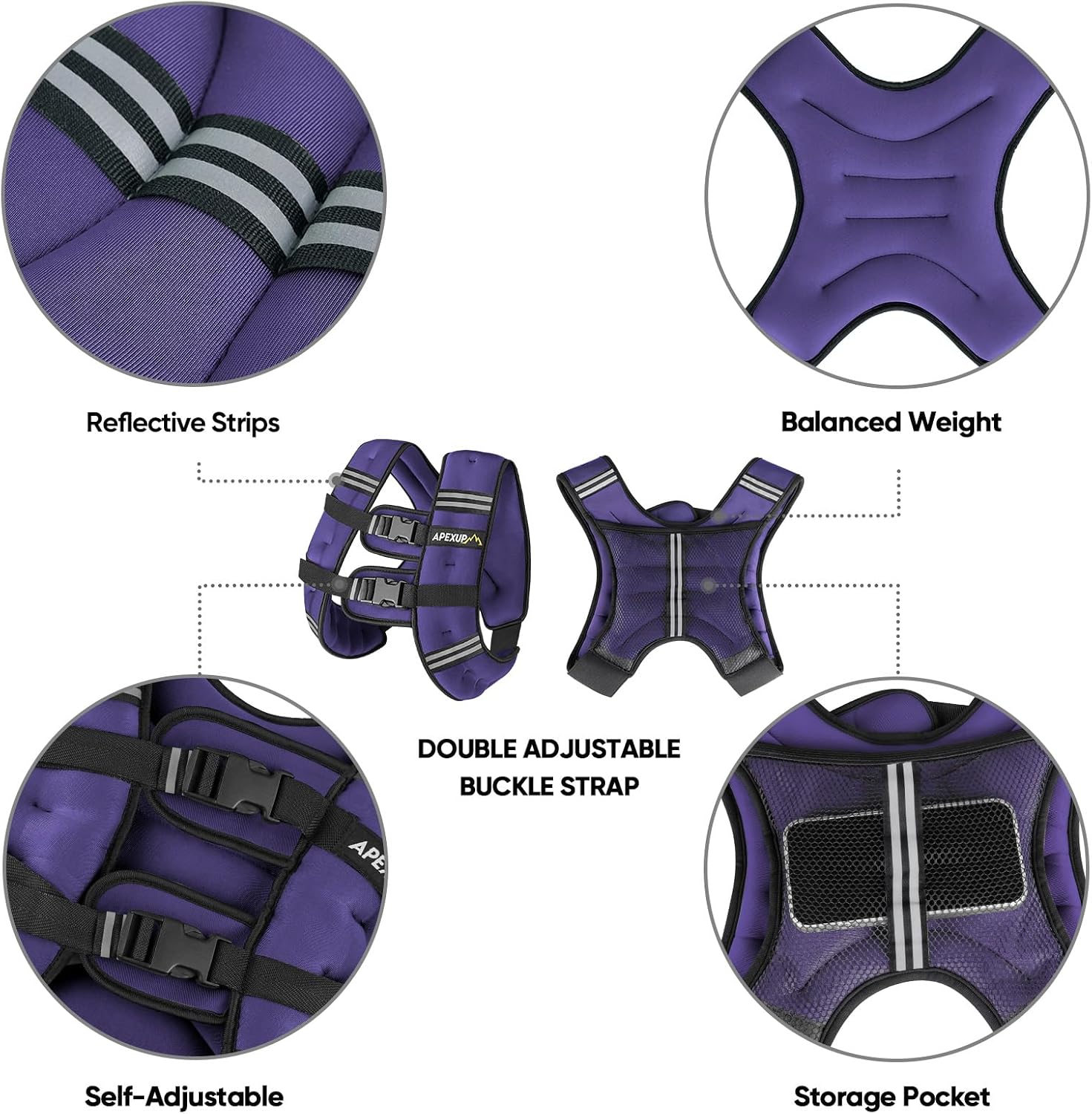 Detalle de APEXUP 15 lb Weighted Vest with Reflective Strips and Mesh Pocket