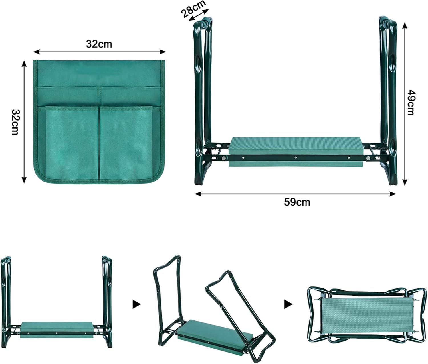Detalle de LZQ Foldable Garden Kneeler and Seat, 150 kg, EVA Cushion and Tool Bag