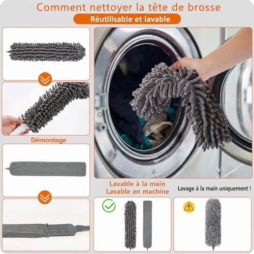 Thumbnail 6 de Staubwedel télescopique HELI MIAO - Sets de 6, biegbar et lavable en microfibre, inox