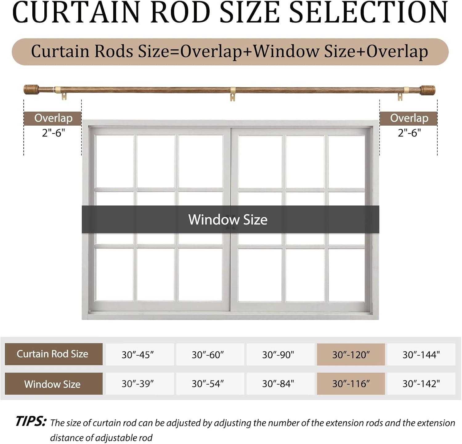 Detalle 2 de Edidonson CR30120W2P 1-Inch Adjustable Curtain Rods, 2-Pack with Brackets