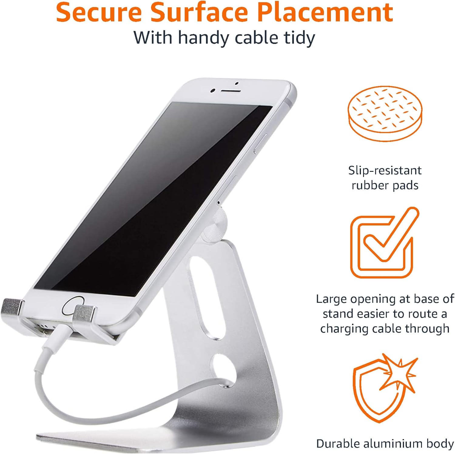 Thumbnail 2 de Amazon Basics Adjustable Aluminium Phone Stand (silver) for iPhone & Android