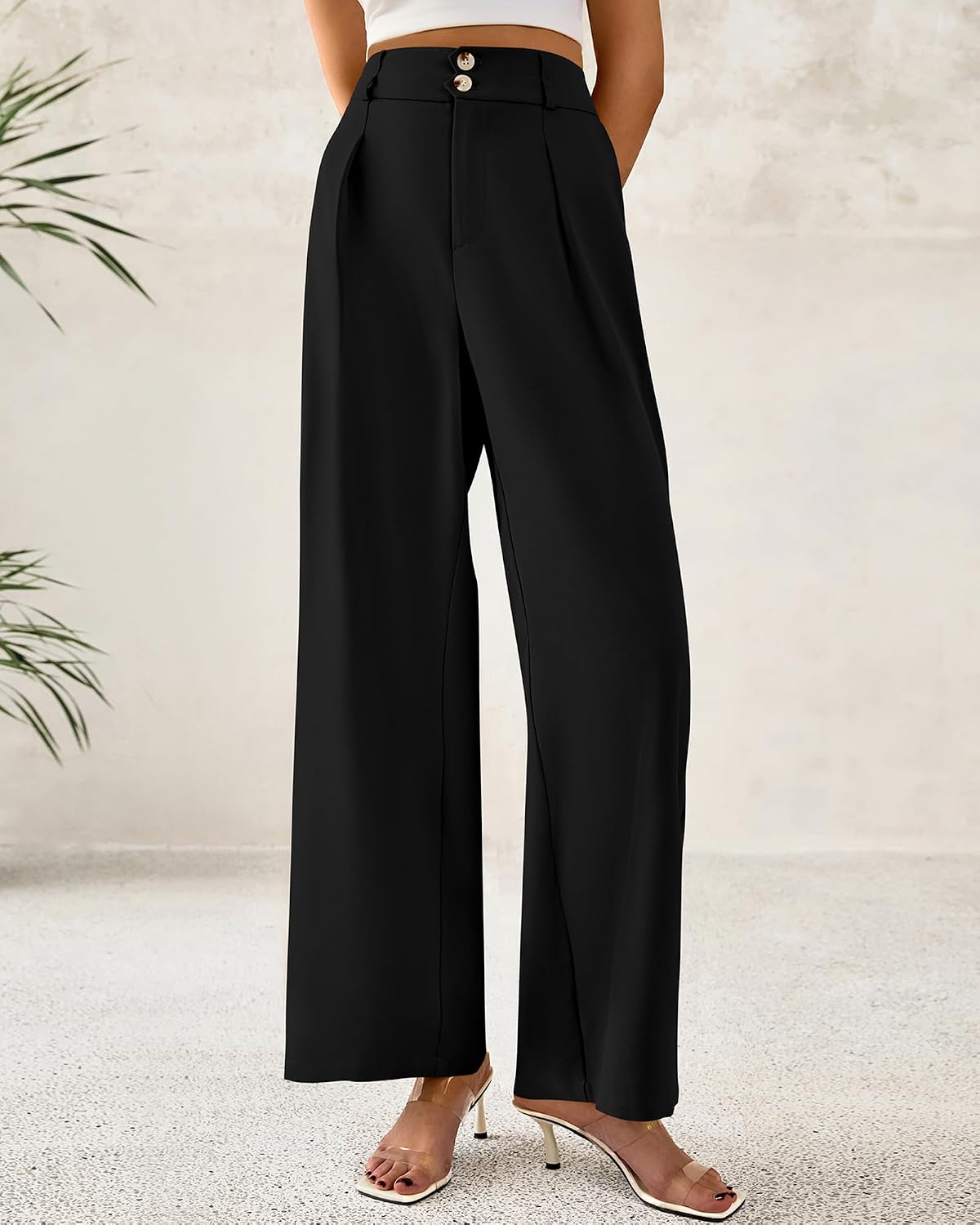 Detalle de BTFBM BT573 Wide-Leg Trousers, High-Waisted with Side Pockets and Pleats