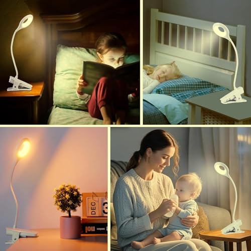 Detalle de Akynite 3W Rechargeable Clip Lamp: Flexible 360° Bedside Reading Light