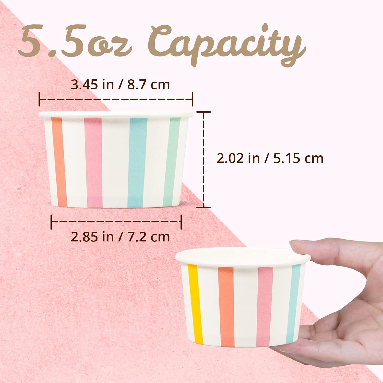 Thumbnail 3 de MATICAN 5.5-Oz Paper Ice Cream Cups, 50-Count: Pastel Stripes for Hot or Cold Treats