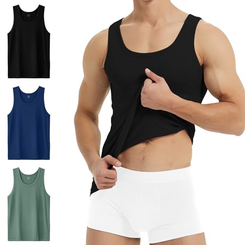 YouShow Camiseta interior para hombre sin mangas acanalada 100% algodón (paquete 3/5) – cómodo esencial sin etiqueta