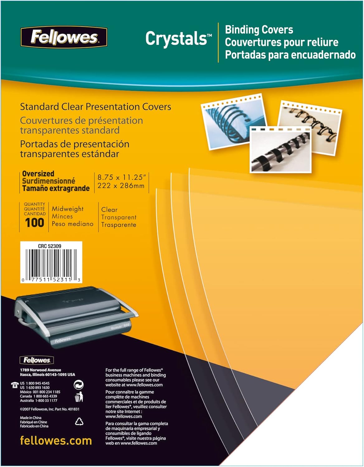 Thumbnail 3 de Fellowes 5376102 Copertine PVC Trasparente A4, 200 micron, confezione da 100 pezzi