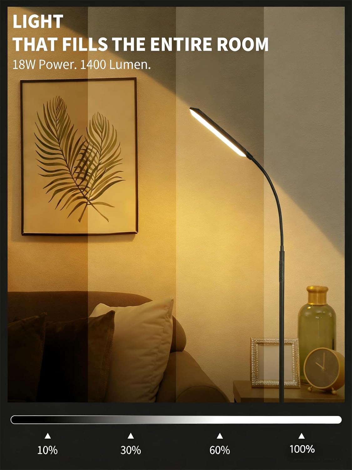 Thumbnail 1 de LED Stehlampe für Wohnzimmer & Lesebereich – 18W dimmbar, 2700–6500K mit Fernbedienung, Timer (Schwarz)