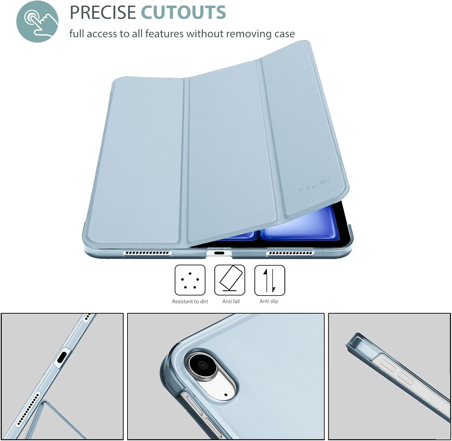 Detalle 2 de ProCase Hülle für iPad Air 11 Zoll (M4/M3/M2 & 5/4 Gen) – Himmelblau, mit Sleep/Wake und Pencil-Unterstützung
