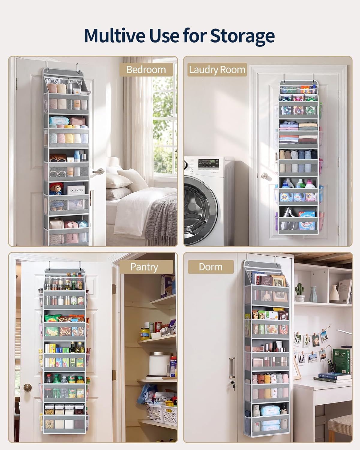 Thumbnail 6 de Yecaye SDHB00303YCY 5-Tier Over-the-Door Organizer, Grey, Mesh Pockets