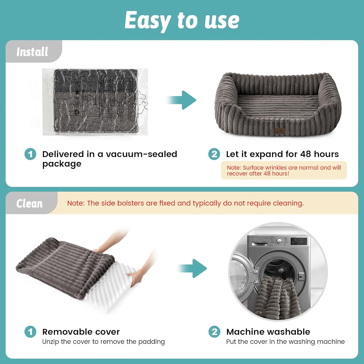 Thumbnail 6 de COZY KISS Large Orthopedic Dog Bed (35x25x8 inch) in Grey – faux fur rectangle sofa with raised edges