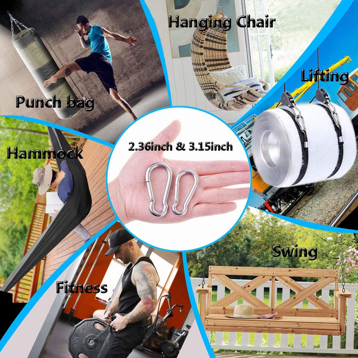 Thumbnail 3 de Ekunbuy Spring Snap Hooks in 304 stainless steel (M8) heavy-duty rope connector clips