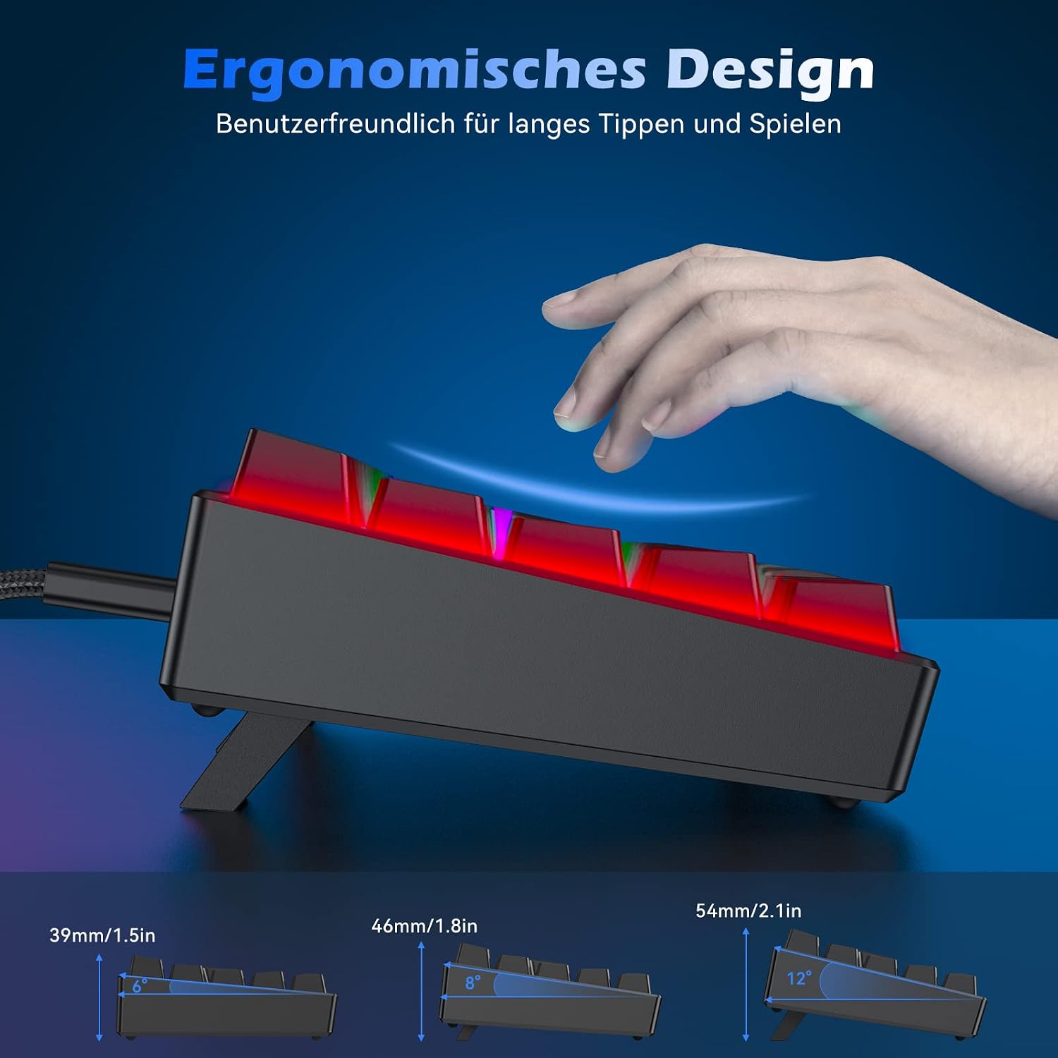 Detalle 2 de TECURS Mechanische Gaming Tastatur 61 Tasten ⌨
