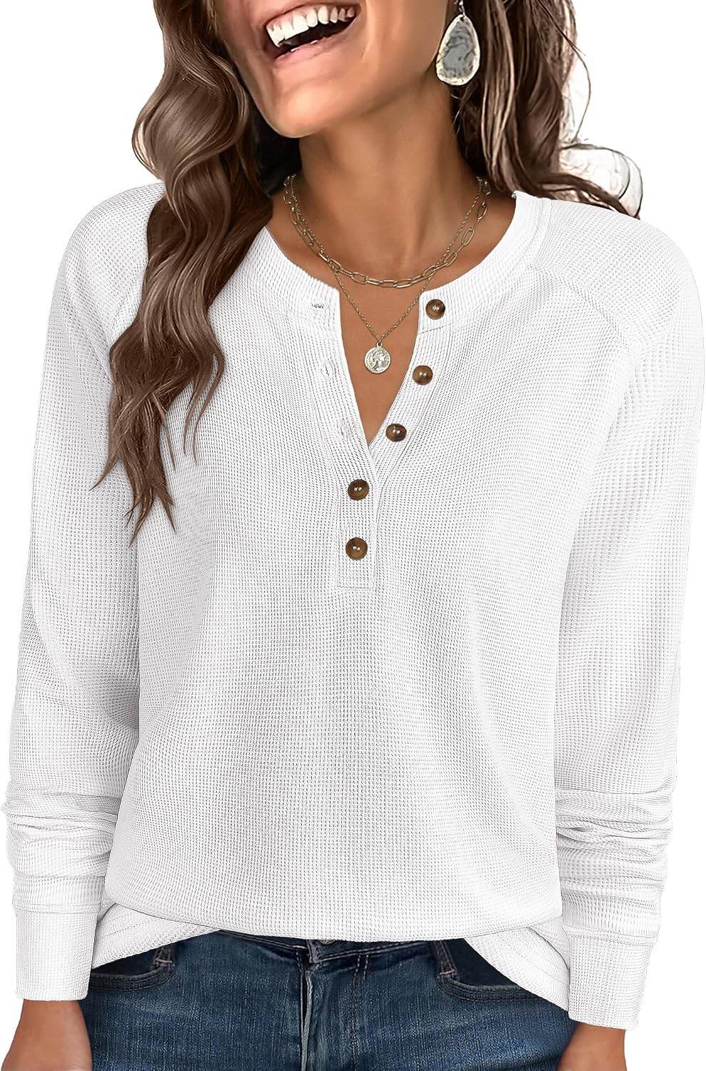 Detalle de ANRABESS Women's Waffle Knit Henley Top