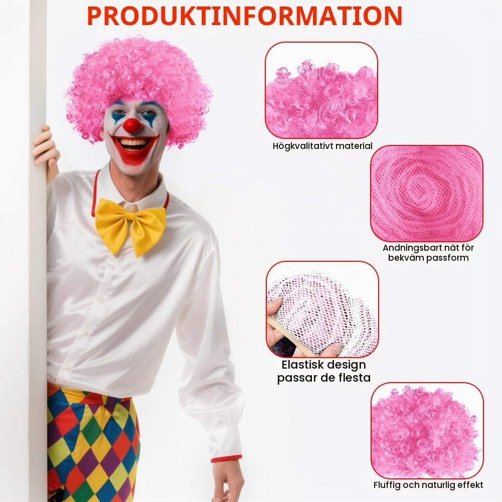 Thumbnail 3 de BSBUY 5189636 rosa lockig clownperuk i värmetåligt konstsilke