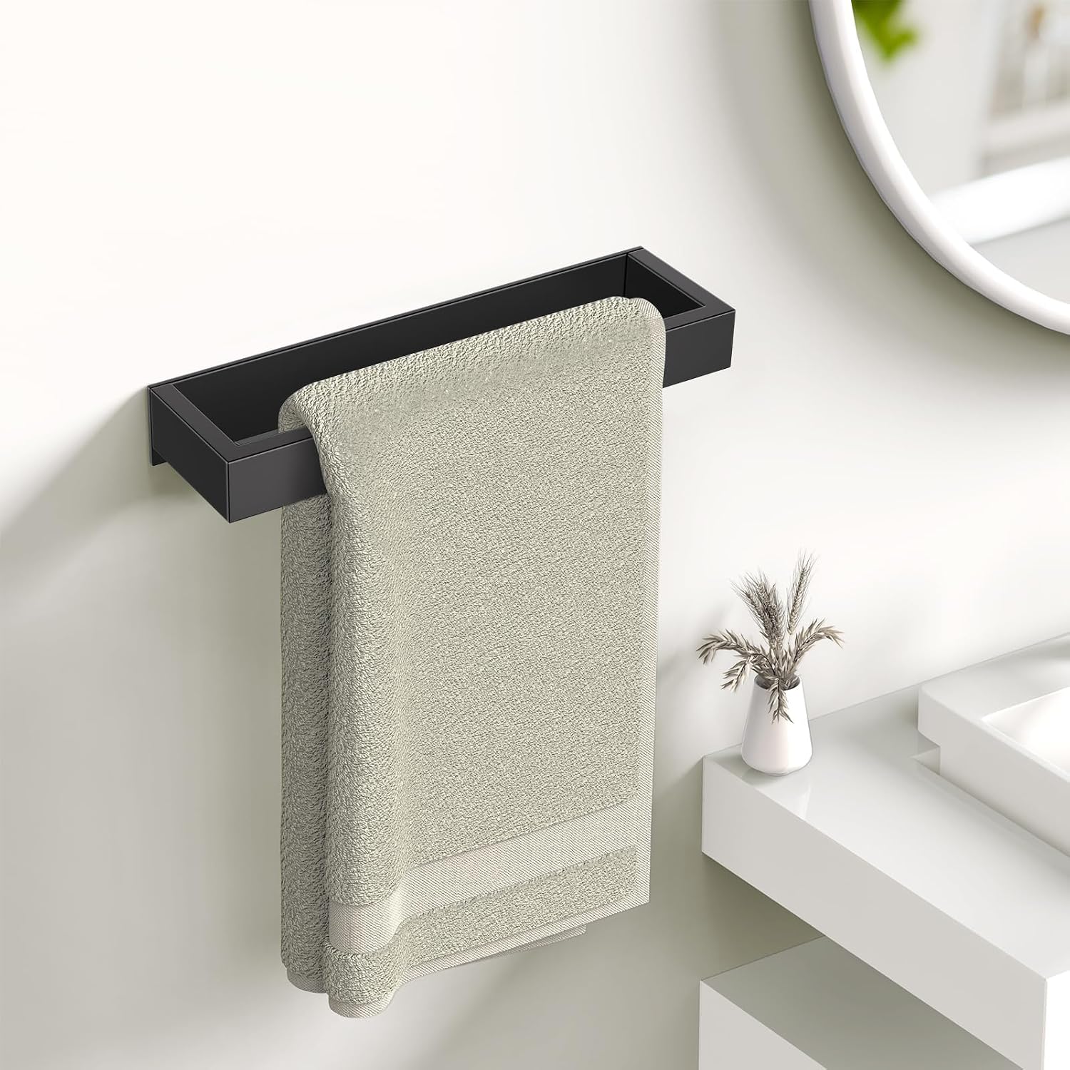 Detalle de YACVCL 30cm Self-Adhesive Towel Holder in Matte Black (SUS304 Stainless Steel)