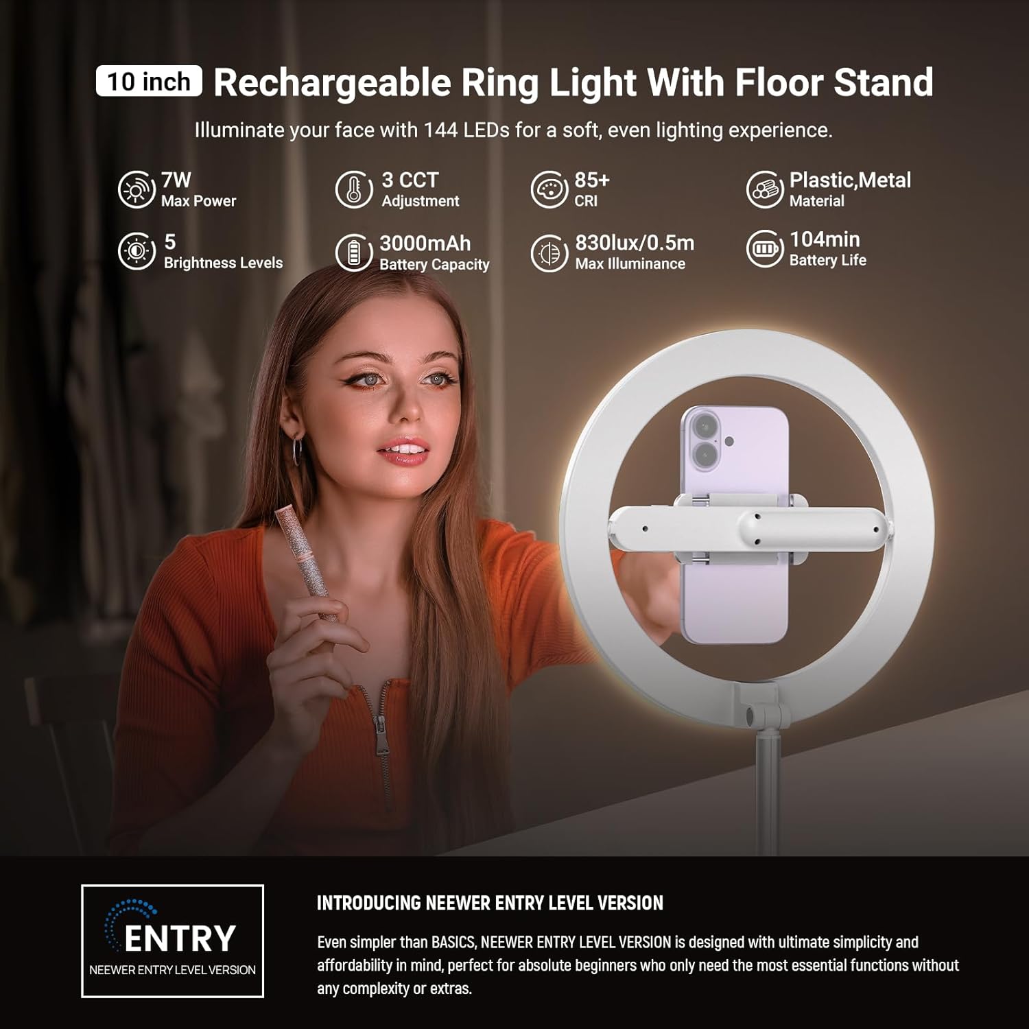 Thumbnail 1 de NEEWER Entry Level Version 10" LED Ring Light with Stand and Phone Mount (N18)