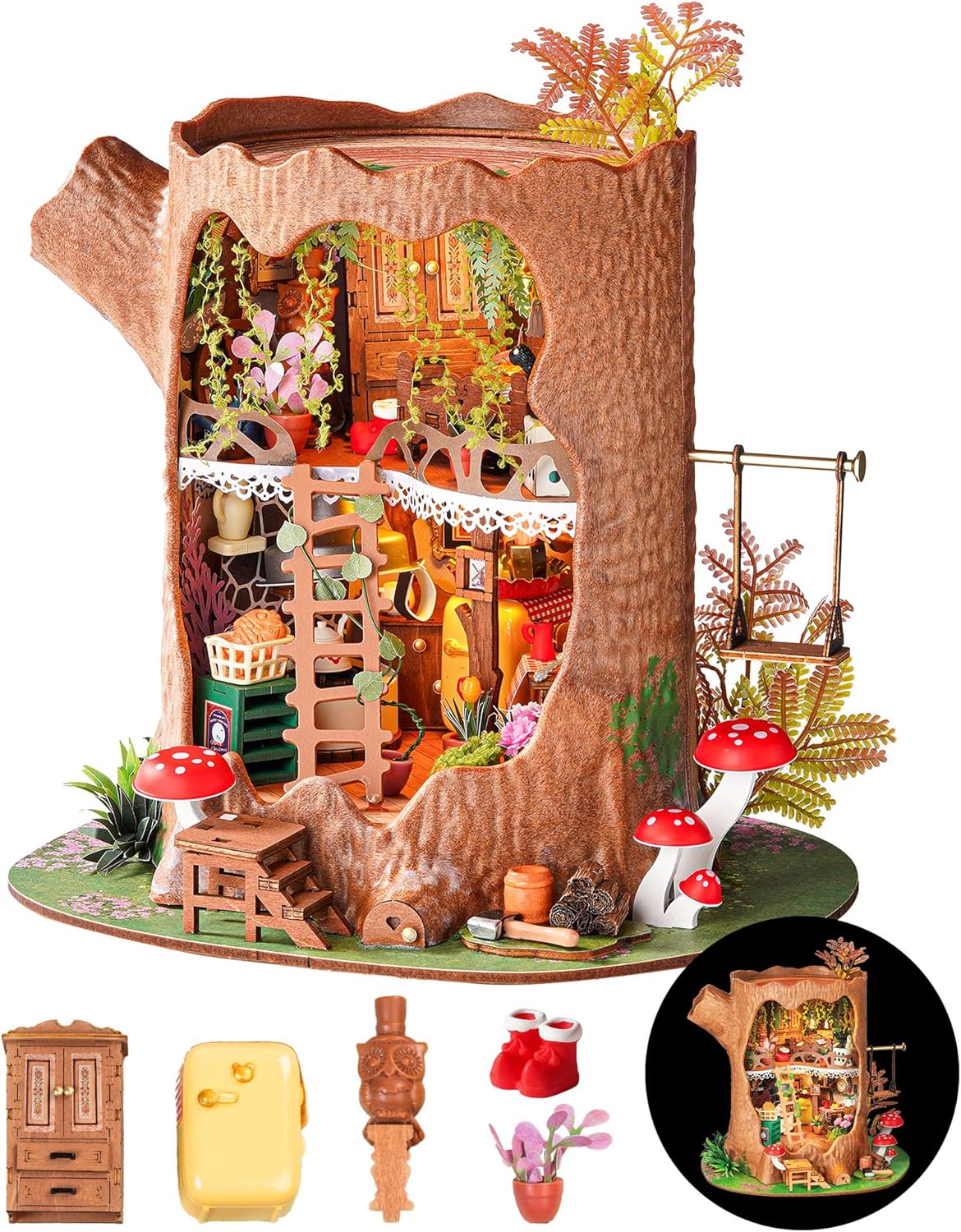 ROBOTIME Fairytale Tree House : kit maison miniature en bois à construire avec éclairage LED