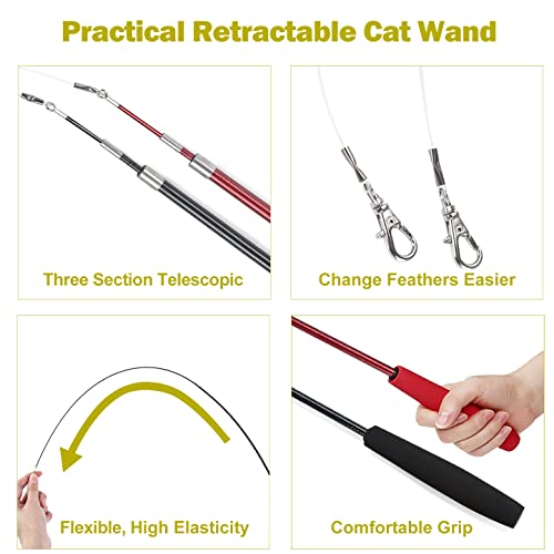Detalle de MeoHui Cat Toys for Indoor Cats: Interactive Wand Toy Set with 9 Feather Refills (2 Wands + 2 Strings) — A Great Boredom Buster