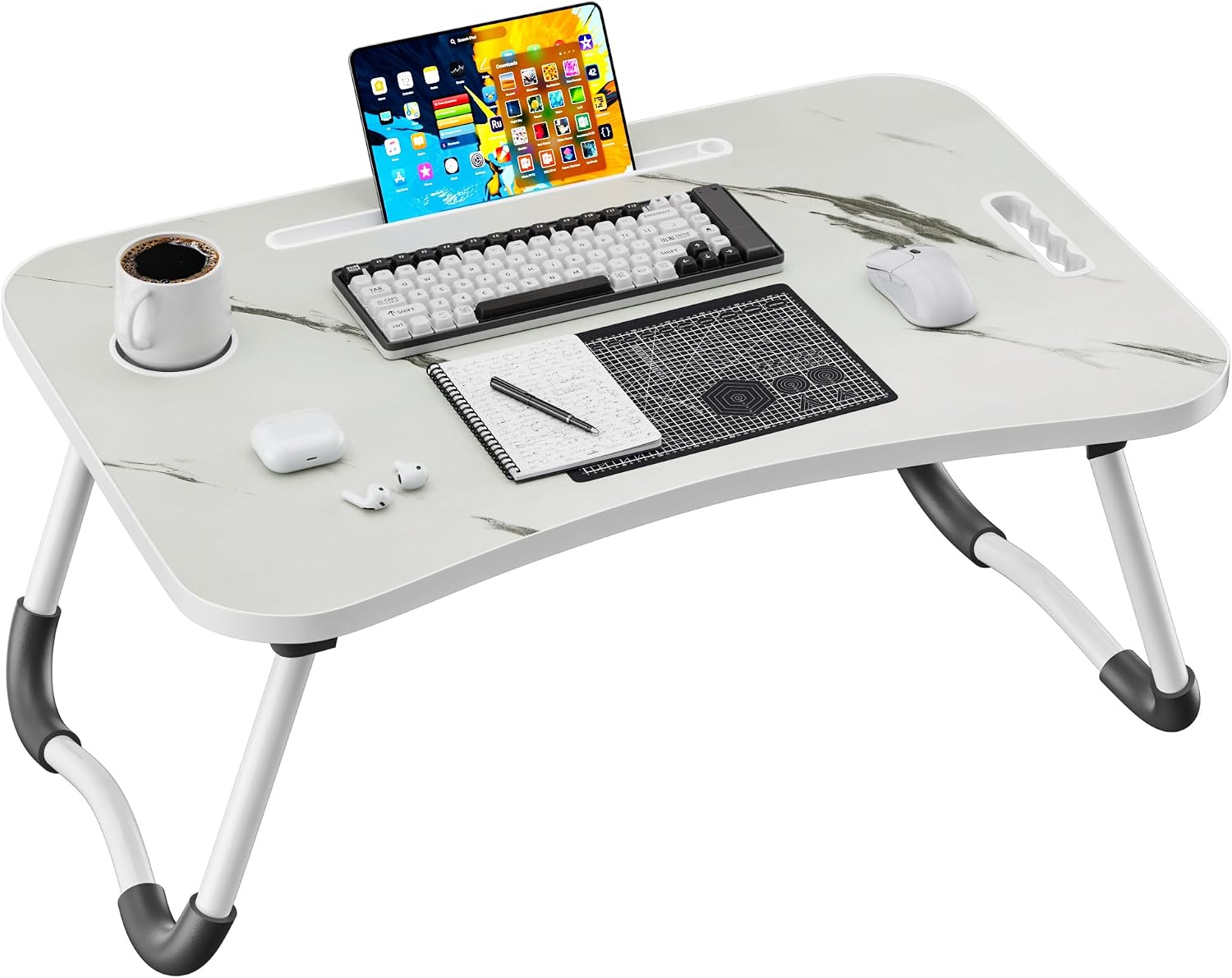 Detalle de Frpufi LD006 Folding Lap Desk, 23.6-Inch Wood Surface with Cup Holder