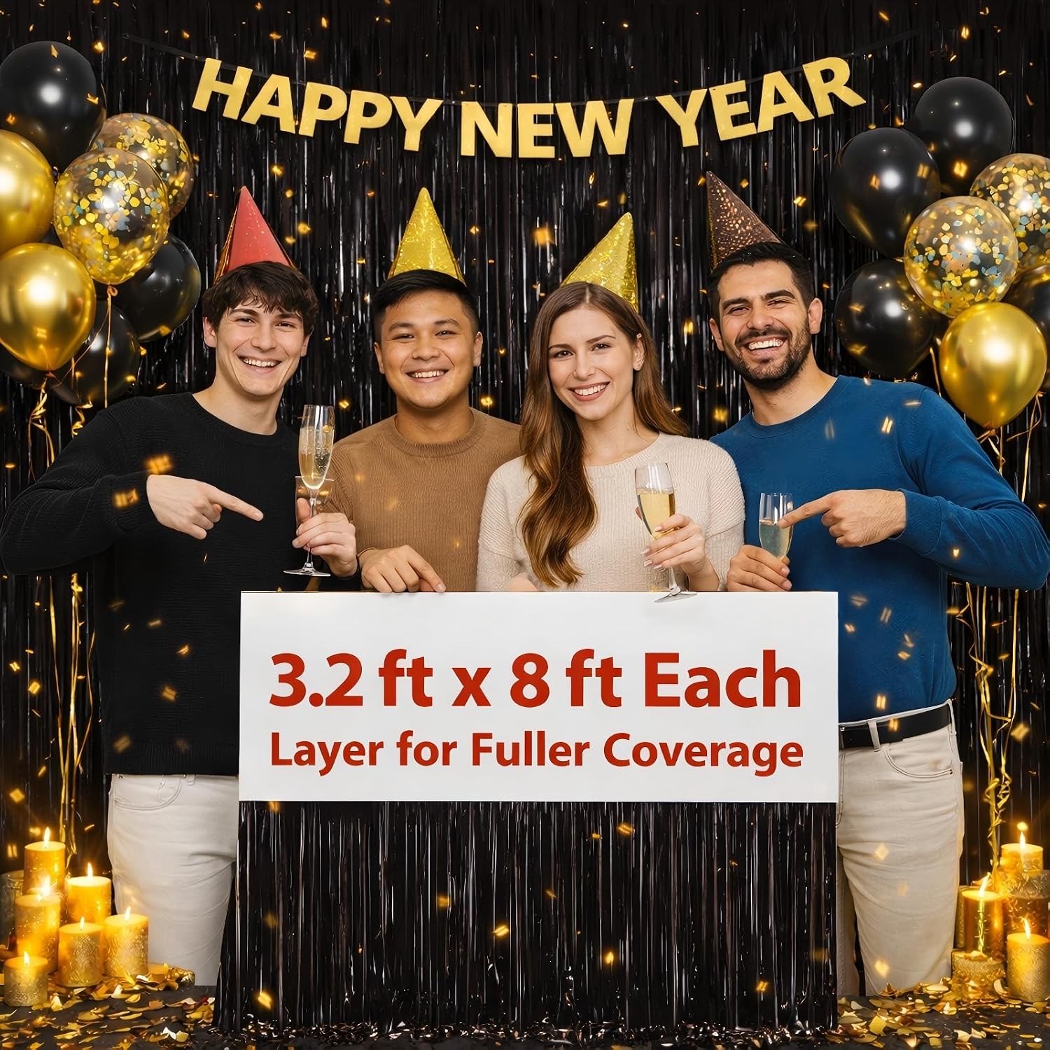 Thumbnail 3 de Black Foil Fringe Curtain Party Decorations (3 Pack) — Shiny Black Tinsel Backdrop