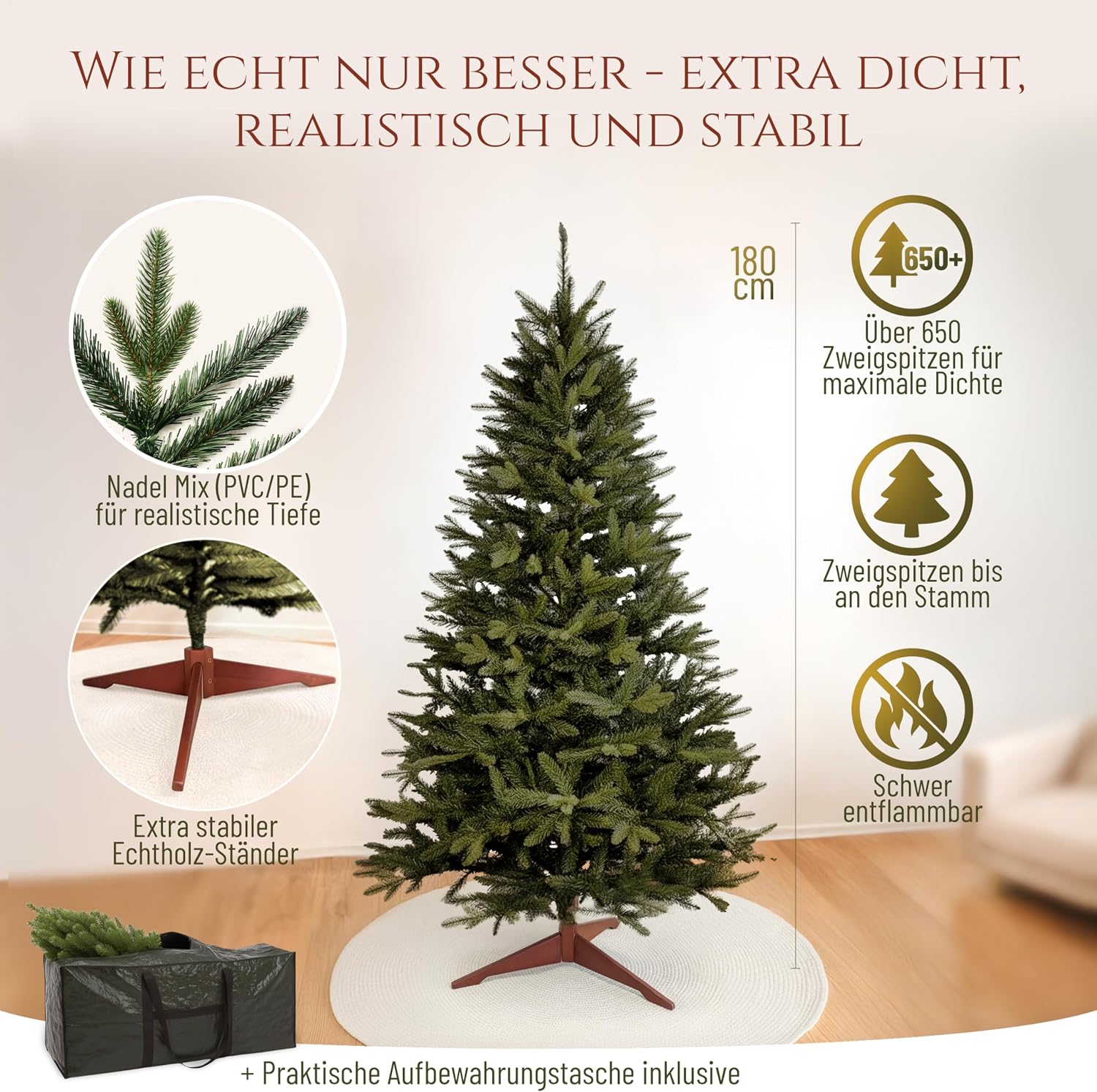 Detalle de Pure Living Weihnachtsbaum 180 cm künstlicher Baum 🎄