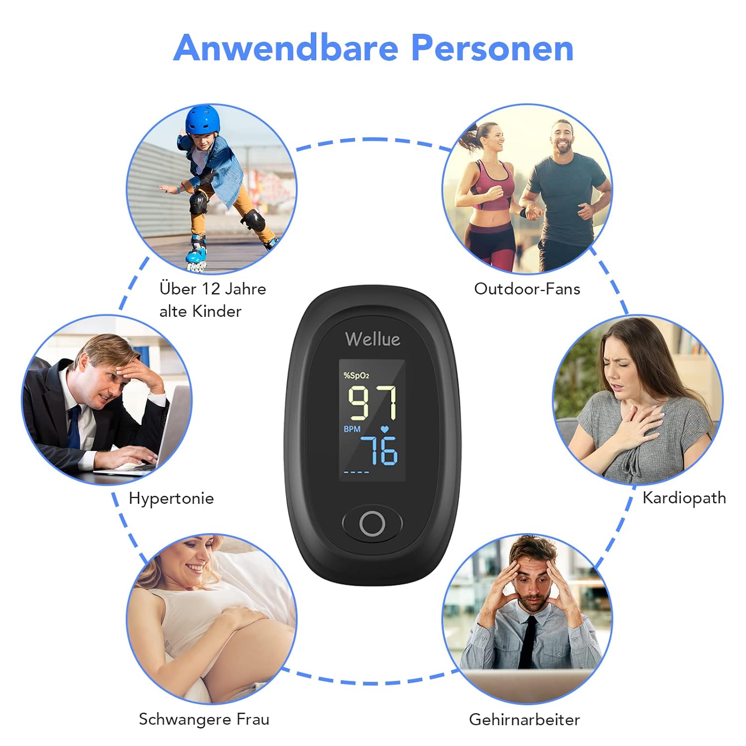 Detalle de Finger-Pulsoximeter für Erwachsene & Kinder (SpO2 und Puls) – Fingeroximeter Oxymetergerät, Schwarz